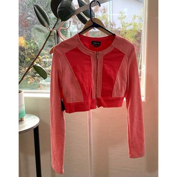 Bebe Vintage NWT Y2K Coral Metalic Crop Top Jacket Small 6413 $98 Zip Front - Picture 1 of 10